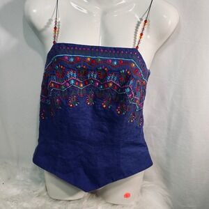Geometrie Womens Purple Embroidered Linen Beaded Strap Camisole Top Size 6